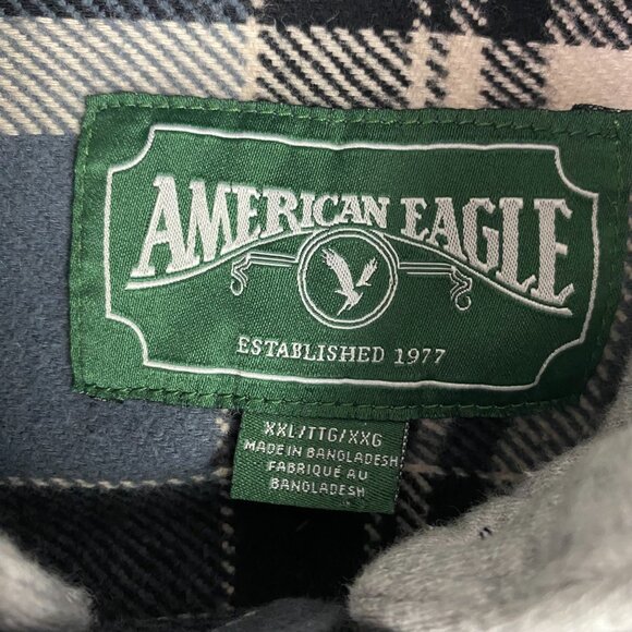 American Eagle Hooded Flannel Shirt Jacket Shacket Men's XXL Gray Plaid - Picture 4 of 9